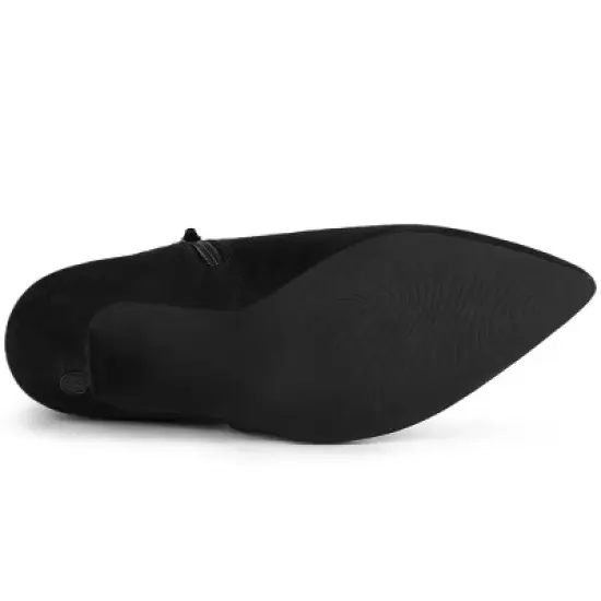 Allegra K Women's Pointed Toe Bow Decor Stiletto Heel Ankle Boots image {5}