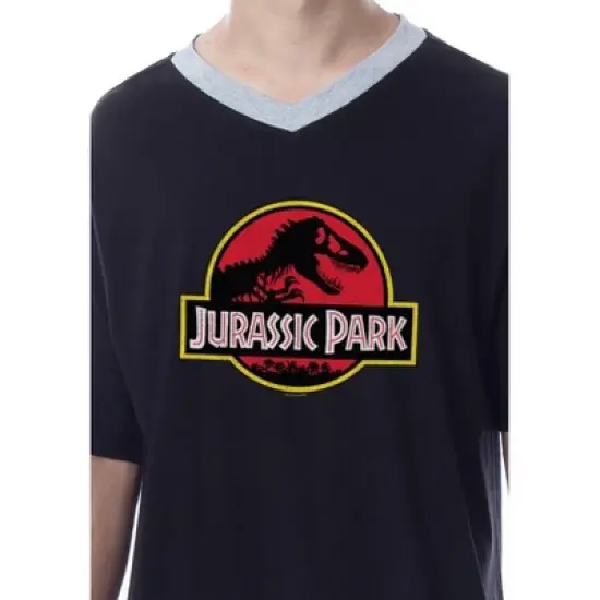 Jurassic Park Mens' Dinosaur Film Logo Sleep Pajama Dress Shirt image {1}