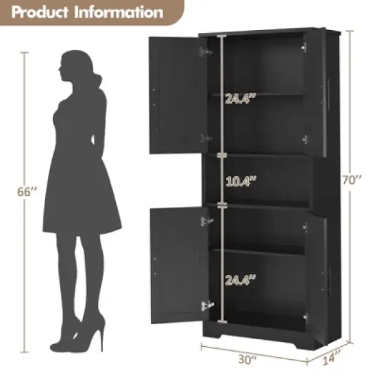 Pantry Cabinet,70" Tall Kitchen Pantry Cabinet with Doors and Adjustable Shelves, Freestanding Cupboard, Tall Storage Cabinet for Bathroom image {2}