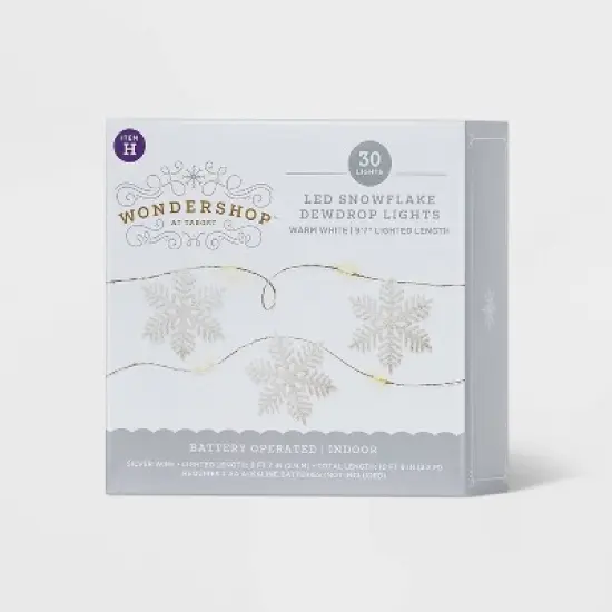 30ct LED Dewdrop with Glittered Snowflakes Christmas Indoor Novelty String Lights Warm White with Silver Wire - Wondershop&trade; image {4}