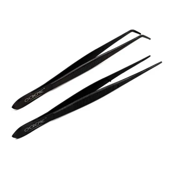 O'Creme Stainless Steel Precision Kitchen Culinary Fine-Tip Tweezer Tongs - Black image {3}