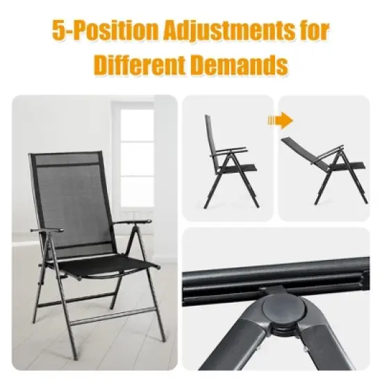 Costway Set of 2 Patio Folding Chair Recliner Adjustable  Black image {6}