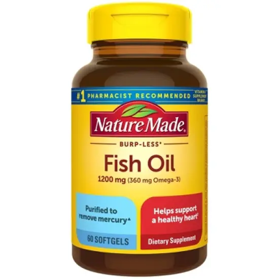 Nature Made Burp Less Ultra Fish Oil Supplements 1200 mg for Heart Health Support Omega3 Softgels- 60ct image {10}