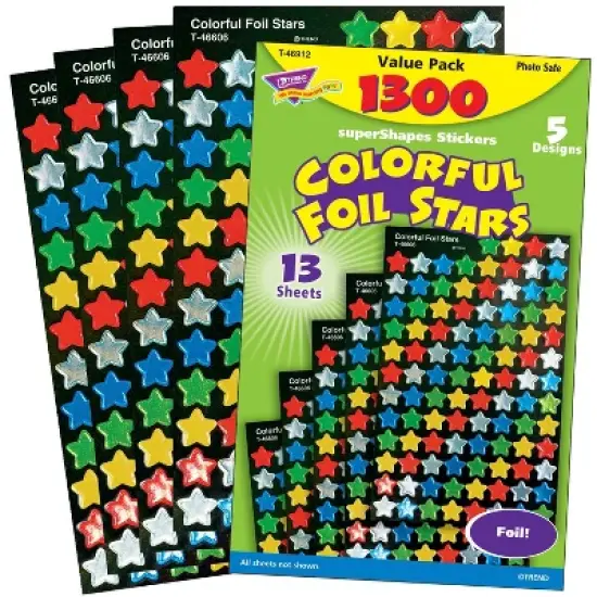 Trend Enterprises Colorful Foil Stars SuperShapes Stickers, Pack of 1300 image {1}