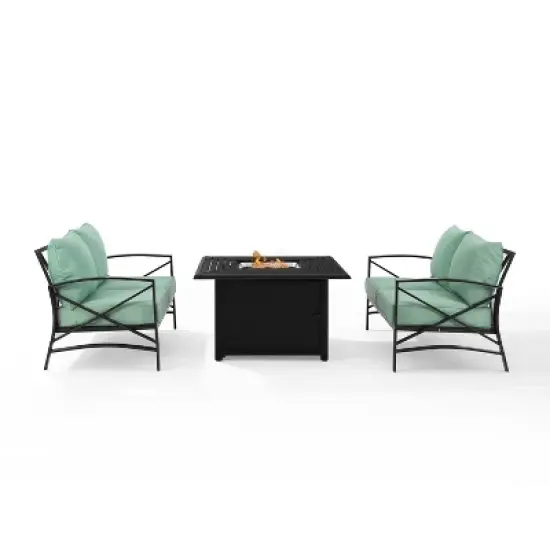 Kaplan 3pc Outdoor Conversation Set with Fire Table & 2 Loveseats - Mist - Crosley image {1}