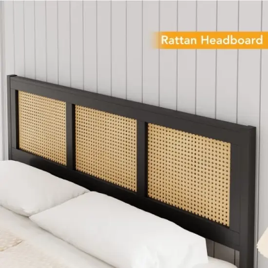 Whizmax King/Queen/Full Size Rattan Bed Frame with Headboard, Boho Cane Platform Bed Frame with Strong Metal Slat, Noise Free, No Box Spring Needed image {3}