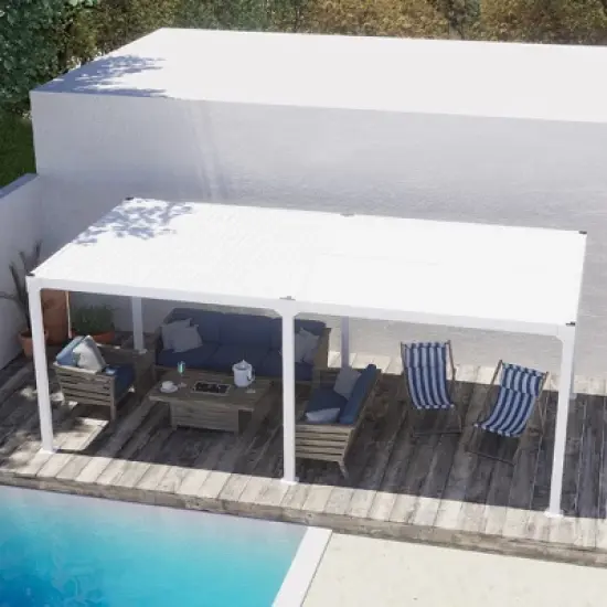 Aoodor Aluminum Pergola Rainproof Gazebo Patio Sun Shade Shelter with Adjustable Roof-White image {11}