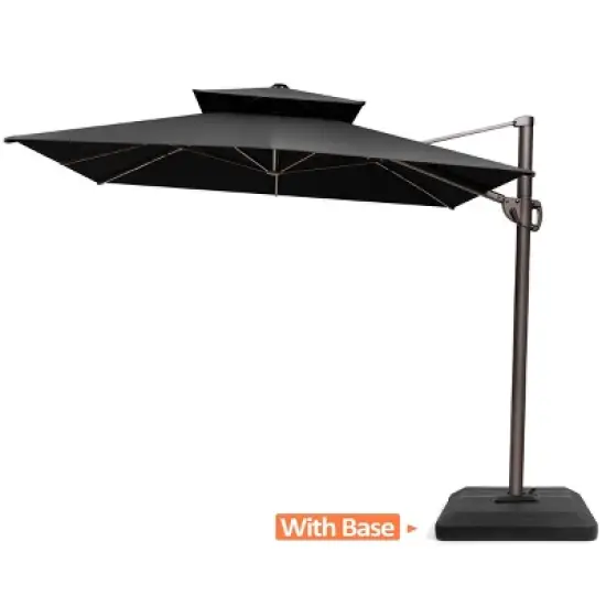 Pellebant 9X10.5FT Double Top Cantilever Umbrella Outdoor 360 Rotation 6 Heights Adjustable Offset Umbrella with Metal Pole and Base image {6}