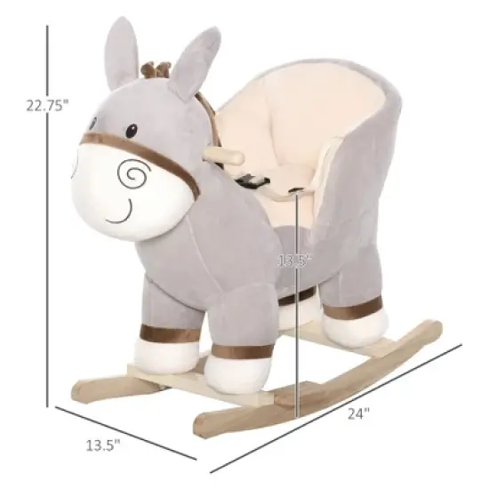 Cesicia Kids Rocking Chair, Plush Ride On Rocking Horse Donkey with Sound, Baby Toddler Rocker Toy for 18 - 36 Months, Gray image {1}