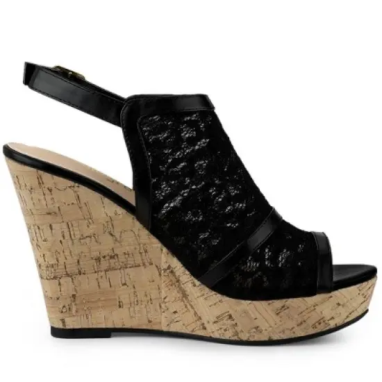 Allegra K Women's Open Toe Platform Heel Lace Wedges Sandals image {5}