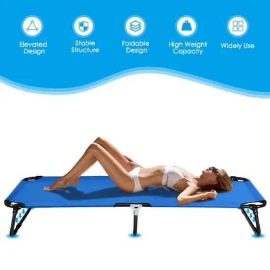 Costway Folding Camping Bed Outdoor Portable Military Cot Sleeping Hiking Travel Blue image {5}