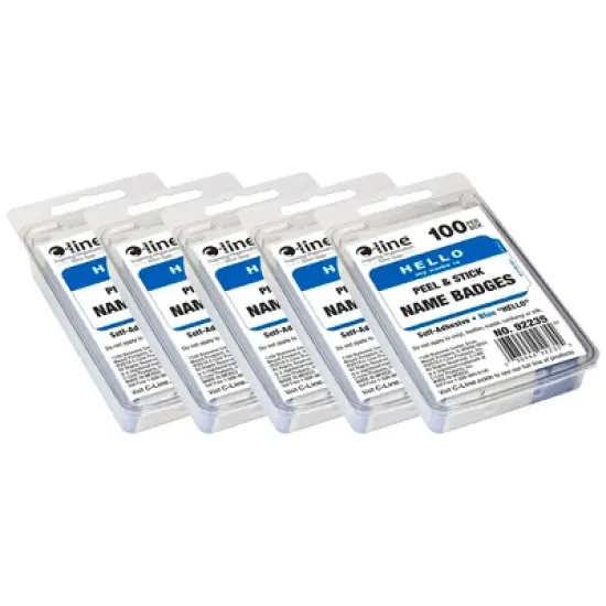 C-Line&reg; Pressure Sensitive Badges, Hello my name is, Blue, 3-1/2" x 2-1/4", 100 Per Pack, 5 Packs image {3}