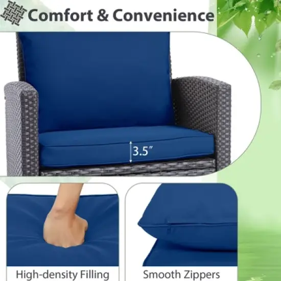 Costway 3PCS Patio Wicker Furniture Set with Beige & Navy Cushion Covers Balcony image {6}