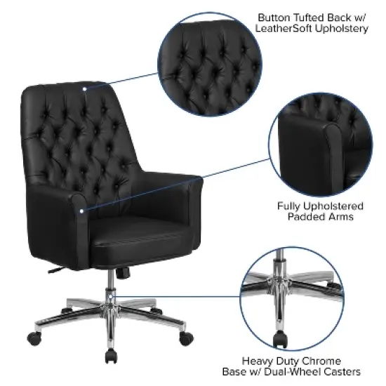 Merrick Lane Office Chair Ergonomic Executive Tufted Mid-Back With Padded Arms 360&deg; Swivel And Adjustable Height image {8}