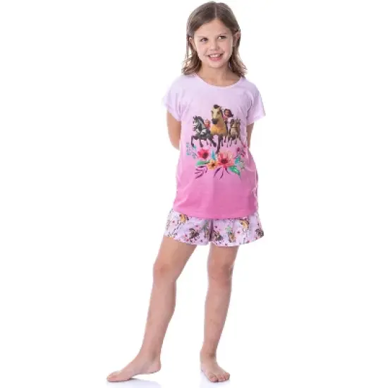 Girls' Spirit Untamed Movie Horse Lucky Sleep Pajama Set Shorts Crewneck Pink image {1}