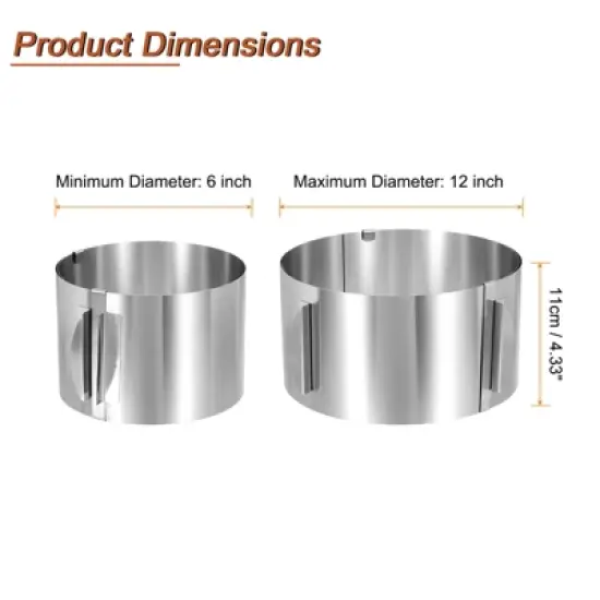 Unique Bargains Adjustable Stainless Steel Nonstick Retractable Round Cake Ring image {1}