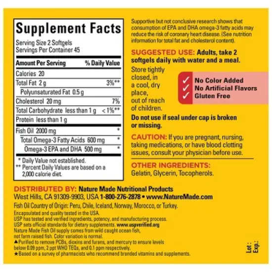 Nature Made Fish Oil Omega-3 Dietary Supplement Softgels image {2}