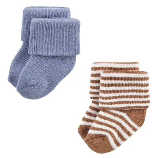 Hudson Baby Infant Boys Cotton Rich Newborn and Terry Socks, Soft Earth Tone Stripes image {5}