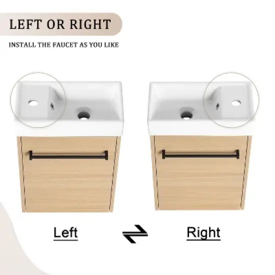 GDFStudio Zebulon Small Wall-Mounted Bathroom Vanity with Ceramic Sink and Mental Handle image {3}