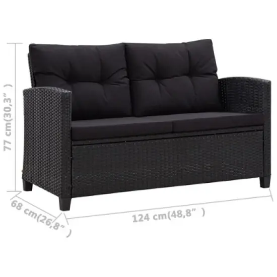 vidaXL 6 Piece Patio Sofa Set - Black Poly Rattan Outdoor Furniture with Thick Cushions and Durable Powder-Coated Steel Frame image {15}