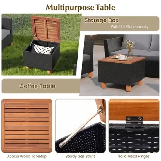 Tangkula 4 PCS Wicker Patio Furniture Set w/ Removable Cushions Storage Coffee Table image {6}