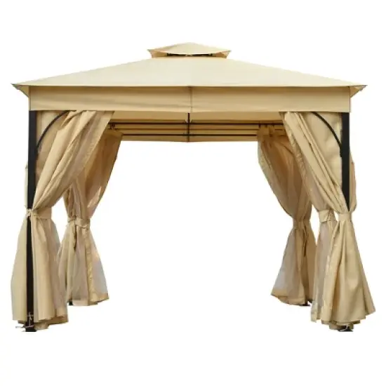 10'x12'/10'x10' Outdoor Gazebo, Patio Double Roofs Canopy Tent with Mosquito Netting and Privacy Screens for Garden, Lawn -ModernLuxe image {8}