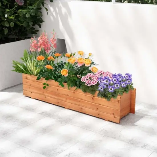 Costway Raised Garden Bed Wood Rectangular Planter Box with 2 Drainage Holes Outdoor image {1}