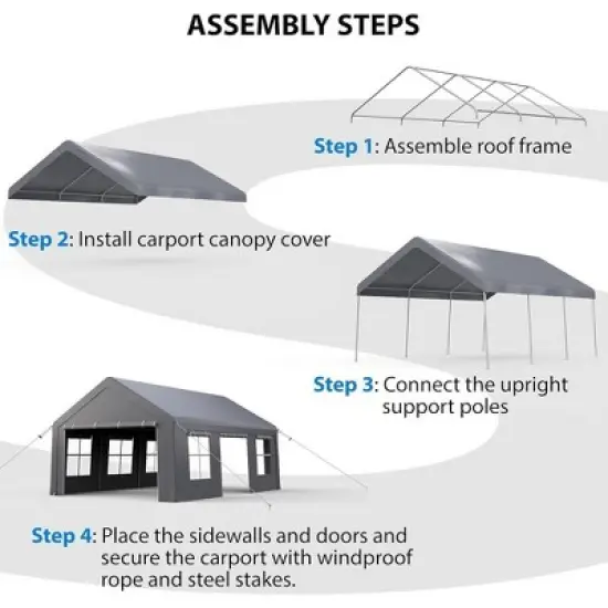 WhizMax 13' x 20' Carport & Party Tent, Heavy Duty Portable Garage Car Port Canopy with 4 Roll-up Doors & 4 Windows, Gray image {6}