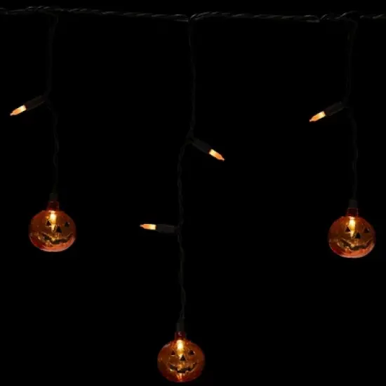 Northlight LED Lighted Pumpkin Halloween Curtain Icicle Lights - Orange - 5.25' Black Wire - 25ct image {3}