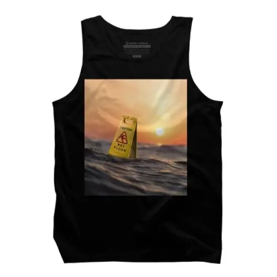 Men's Design By Humans Caution Wet Floor Floating In Ocean By Bomdesignz Tank Top image {2}