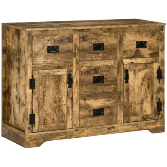 HOMCOM Industrial Buffet Cabinet Free Standing Kitchen Sideboard with Five Drawers Two Door Cabinets Adjustable Shelf for Living Room image {7}