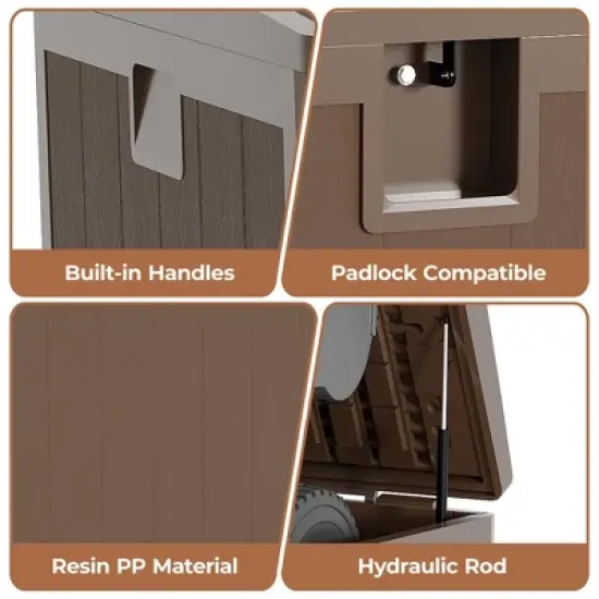 130 Gallon Outdoor Resin Deck Box, Waterproof Lockable Patio Storage Container, Large Brown Deck Box for Package Delivery image {4}