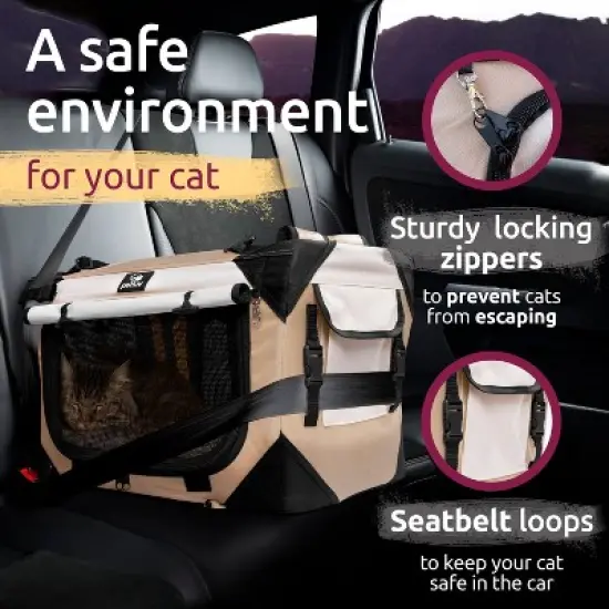 PetLuv Cat & Dog Carrier Foldable Pet Travel Crate, Removable Plush Pillow, Privacy Windows, Locking Zippers, Pocket, Seatbelt Straps image {8}