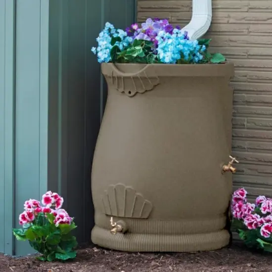 Good Ideas Rain Wizard 50 Gallon Rain Saver Barrel Water Storage Urn with Planter Space and 2 Brass Spigots, Sandstone (2 Pack) image {3}