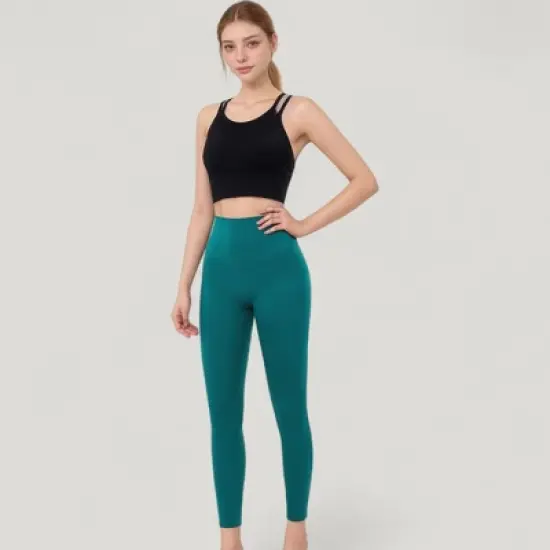 Anna-Kaci Active Women's Double Strap Crew Neck Ribbed Crop Top with Fitted Hem image {3}