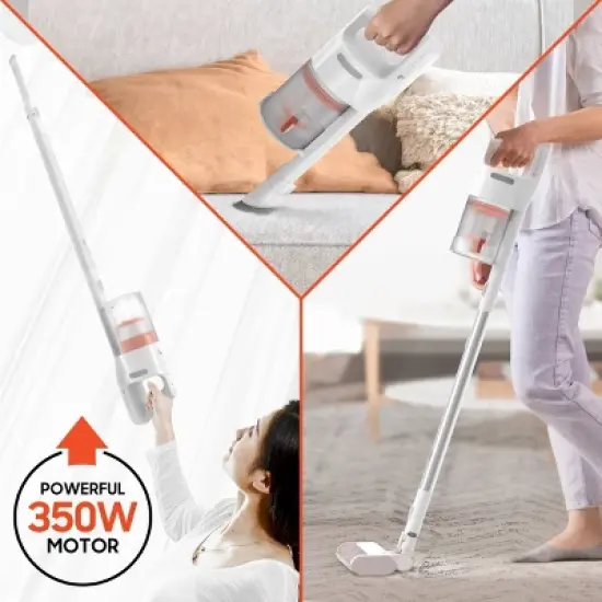 Sharper Image Stick & Handheld Combo Vacuum with 350W Motor, Cordless White: HEPA Filter, Multi-Surface, Bagless image {2}