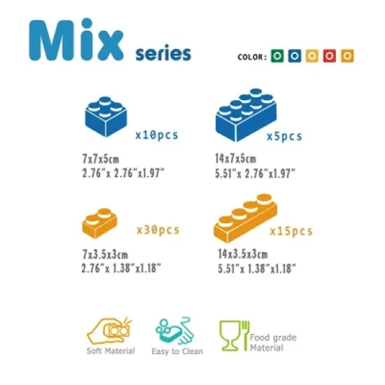 UNiPLAY Mix 60pc Set Soft Building Blocks for Early Learning Educational and Sensory Toy for Infants and Toddlers image {1}