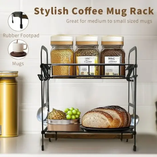 Artloge 2 Tier Mug Cup Holder Stand Coffee Bar Station Organizer Cup Drying Rack with 12 Hooks for Home Bar, Kitchens, Coffee Shop image {5}