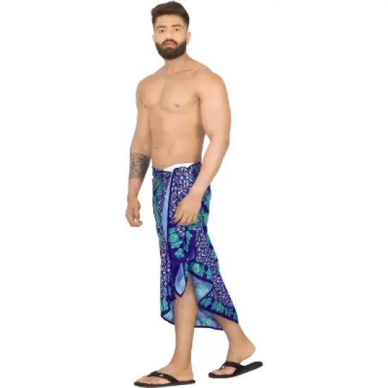 LA LEELA Men's Sarong Beach Cover Ups Wraps One Size Navy image {4}