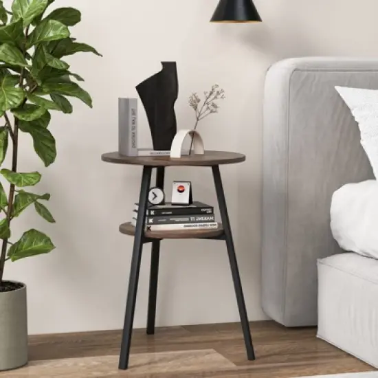 Tangkula 2-tier Accent Coffee Tea Table Nightstand Bedside Table w/ Storage Shelf image {3}