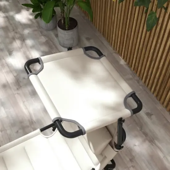 TIRAMISUBEST Set of 2 Adjustable Lounge Chairs - Outdoor Folding Chaise Lounges with Sunshade & Pillow, Reclining Tanning Chairs (Cream White) image {7}