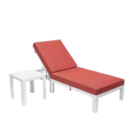 LeisureMod Chelsea Modern Outdoor Chaise Lounge Chair in White Frame with Side Table &ndash; Patio, Poolside, Balcony, and Garden Seating for Outdoor Spaces image {17}
