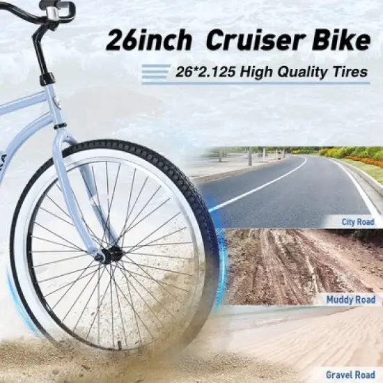 Steel Single Speed Bike 26 Inches, Steel Frame, Wide Wheels For Stability, Rear Pedal Brake, Multiple Colors Men'S Women'S Beach Cruiser Bike image {3}