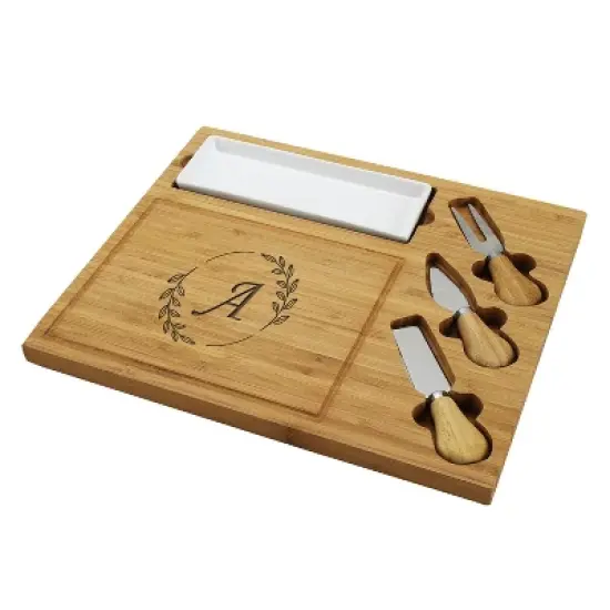 Picnic at Ascot Personalized Engraved Premium Bamboo Charcuterie Board with Cheese knives & Ceramic Dish image {6}