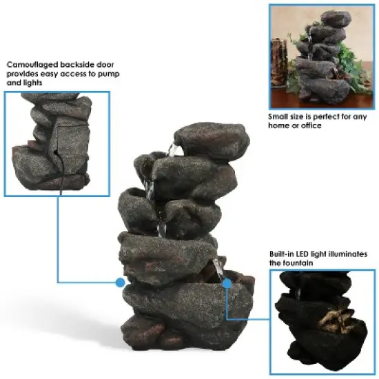 Sunnydaze Indoor Office Entryway Tabletop Serene Rocky Falls Water Fountain Feature with LED Light - 10" image {8}