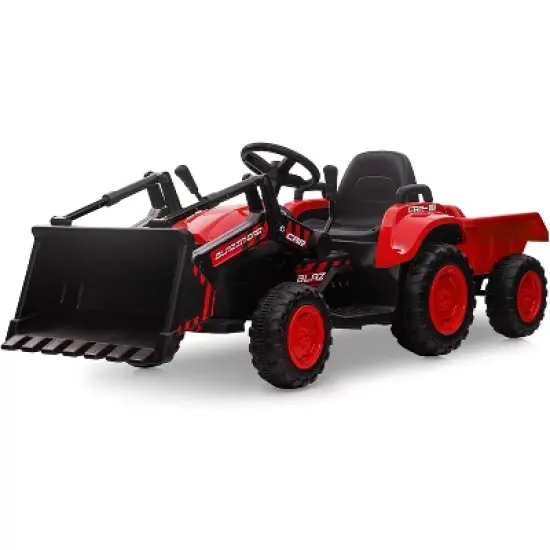 3 in 1 Kids Ride On Tractor with Detachable Trailer, 12V Electric Bulldozer with Shovel Bucket image {8}