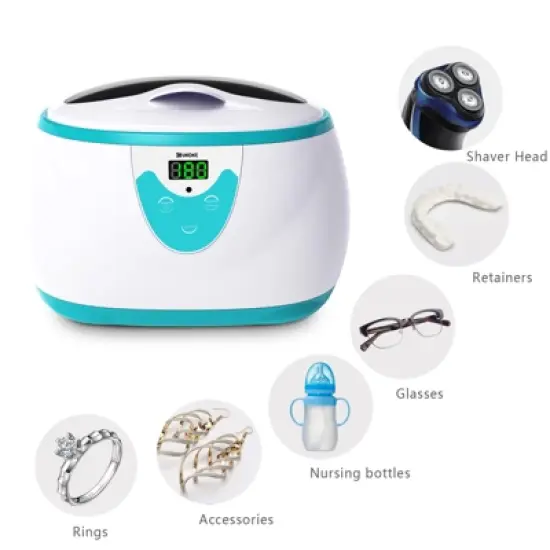 UKOKE UUC06G Ultrasonic Jewelry Cleaner &ndash; 0.6L Portable Timer Device for Eyeglasses, Dentures, Watches, Rings &ndash; Green, Deep Cleaning image {1}