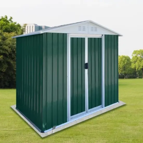 MOEPISY 6FTx4FT Apex Roof Outdoor Tool Storage House Garden Shed With Aluminum Alloy Frame And Sliding Door Green image {4}
