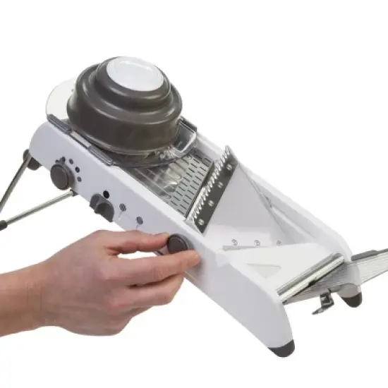 PL8 Professional Mandoline White: Dishwasher-Safe Kitchen Slicer, Stainless Steel Blade, 13.88" Width image {4}