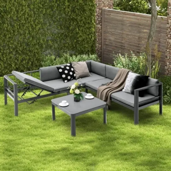 Tangkula 3PCS Patio Furniture Set Aluminum Lounge Adjust Back Recliner Sofa Table Cushion image {1}